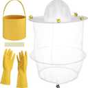 Jiuguva 13 Pcs Halloween Beekeeper Costume Set Includes Beekeeper Veil Hat 5 Pcs Wool Felt Bees 5 Pcs Round Double Sided Tape 1 Gloves 1 Pcs Yellow Felt Bucket for Bee Keeper Catcher Costumes Adult