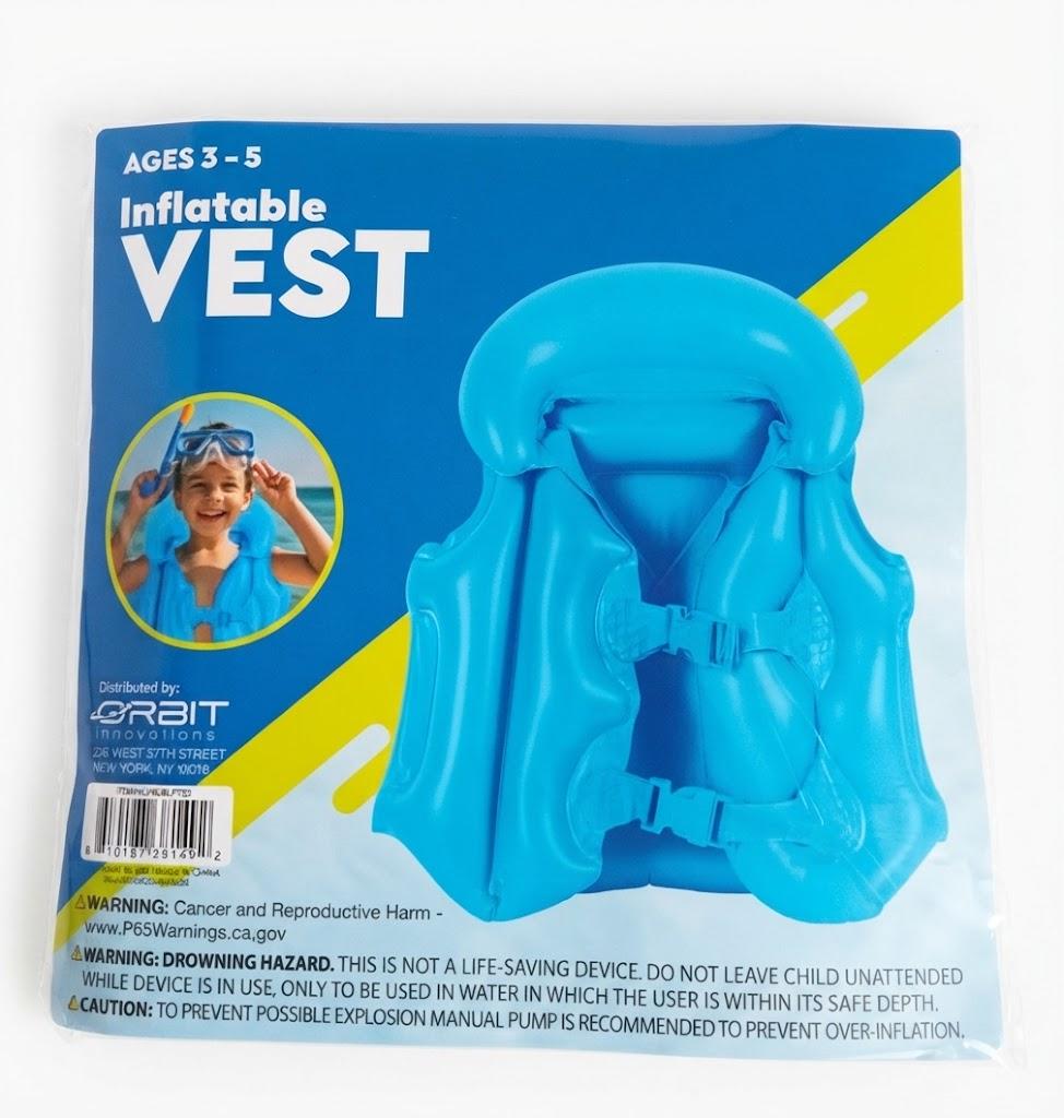 Inflatable Water Play Vest Boys Ages 3-5 New Blue Kids Swimming Pool Summer