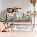 BBOLDIN Fall Thanksgiving Throw Pillow Covers 18x18, Fall Plaid Blue Teal Turquoise Pumpkin Pillow Cases Set of 4, Halloween Autumn Cushion Covers Decorations for Home Porch Bedroom