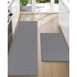 Color&Geometry Anti Fatigue Cushion Padded Kitchen Mat for Floor - 17x29+17x59,Easy Clean, Waterproof & Oil Proof, Anti Slip, Foam Rubber Runner Rug for Front Sink Comfort Standing, Grey Set of 2
