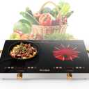 2 Burner Electric Cooktop - 24 Inch Portable Electric Stovetop 110V, 2000W Countertop Tow Burner Ceramic Cooktop with LCD Control Panel, Child Lock, Timer, Knob Control with Plug (Golden)