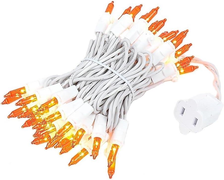 Novelty Lights 11 Feet 50 Bulb Incandescent Mini Light String, Amber with 2.5-Inch Spacing on White Wire, UL Listed Commercial Grade Indoor/Outdoor Mini Lights, Connectable End-to-End