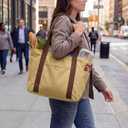 Sadnyy Khaki 10 Pcs Canvas Tote Bags for Women Reusable Shoulder Tote Bags with Zipper Shopping Grocery Handbag for Work Travel