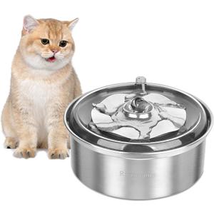 Small 1L Cat Water Fountain Stainless Steel, Quiet Drinking Bowl Dispenser for Indoor Pets and Dog, BPA Free, Easy to Clean,No Adapter Included
