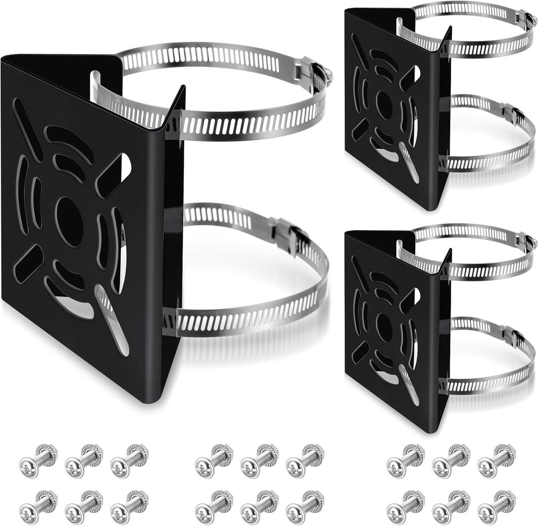 MorningRo 3 Pcs Universal Vertical Pole Mount for Security Camera Wall Mounting Bracket with 6 Loops Solid Metal Pole Bracket for CCTV Camera Indoor Outdoor Solar Panel LED Wall/ Stage Light (Black)