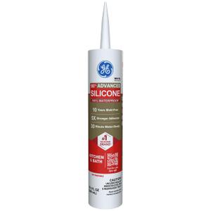 GE Advanced Silicone Caulk for Kitchen & Bathroom - 100% Waterproof Silicone Sealant, 5X Stronger Adhesion, Shrink & Crack Proof - 10 oz Cartridge, White, Pack of 1