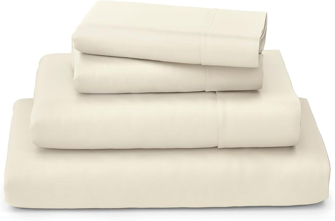 Cosy House Collection Luxury Bamboo Sheets - Blend of Rayon Derived from Bamboo - Cooling & Breathable, Silky Soft, 16-Inch Deep Pockets - 4-Piece Bedding Set - Full, Cream