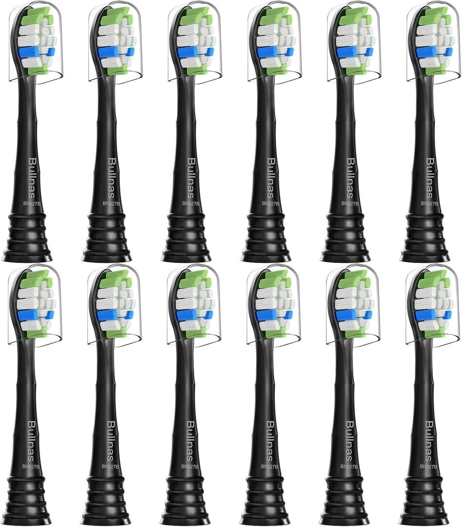Replacement Brush Heads Compatible with Philips Sonicare, Toothbrush Heads for Sonicare ProtectiveClean 4100 5100 5300 6100 Electric Toothbrush, 12 Count Ultimate Care Toothbrush Heads, Black