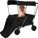 Heavy-Duty Foldable Dog Stroller Wagon with Extendable Rear & All-Terrain Wheels, Collapsible Utility Cart with Adjustable Canopy for Large Dogs, Pet, Shopping & Camping, 300Lbs, Black