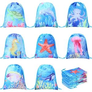 24 Pack Under the Sea Treat Bags Sea Animals Drawstring Bags Sea Drawstring Pouches Sea Ocean Animals Gift Goodie Bag Ocean Creatures Theme Party Favor for Kid, 8 Design