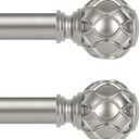 2 Pack Silver Curtain Rods for Windows 48 to 84 Inch(4-7ft),1 Inch Adjustable Curtain Rod,Heavy Duty Curtain Rods,Netted Texture Finials Drapery Rods,Single Window Curtain Rod 36-88",Nickel