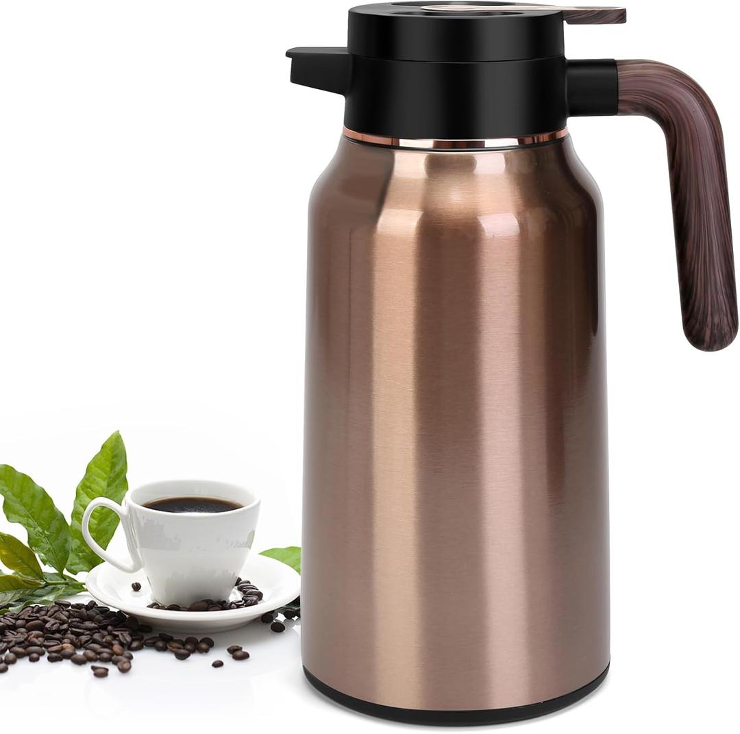 68oz Thermal Coffee Carafe, Stainless Steel Carafes for Hot Liquids 36 Hours, Insulated Coffee Carafes For Keeping Hot Coffee, Hot Water, Tea, Hot Beverage (Gold)