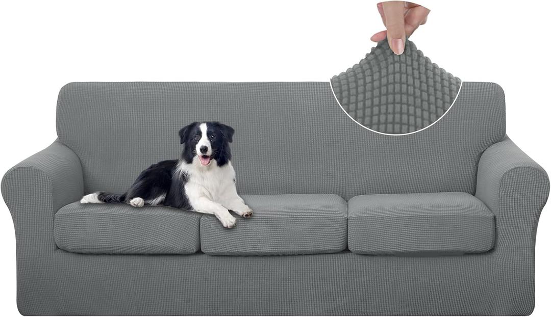 U-NICE HOME 4 Pieces Stretch Couch Cover Sofa Cover Washable Sofa Slipcover with Individual Seat Cushion for 3 Cushion Couch Sofa Pet Friendly(Sofa, Grey)