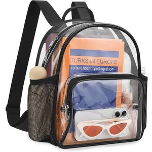 Lyingflat Clear Backpack for Stadium Events 12x12x6 Small Clear Backpack for Concert Sport Events Work, Black