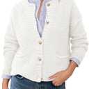 Saodimallsu Women's Chunky Knit Cardigan Button Down Crewneck Long Sleeve Cropped Sweater with Pockets (White, M)