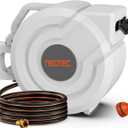 5/8 in 100ft Retractable Garden Hose Reel with Any-Length Lock Slow Auto Rewind Heavy Duty Water Hose Reel With 9-Pattern Nozzle 180 Swivel Bracket UV Resistant Wall Mounted Hose Reel for Outside