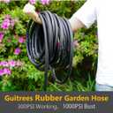 Guitrees 25FT 5/8 Heavy Duty Rubber Garden Hose - 300psi Working, 1000psi Burst - Hot/Cold Water - Five-Layered Braiding for Durability - Versatile for Gardening, Agriculture, Construction(Black)
