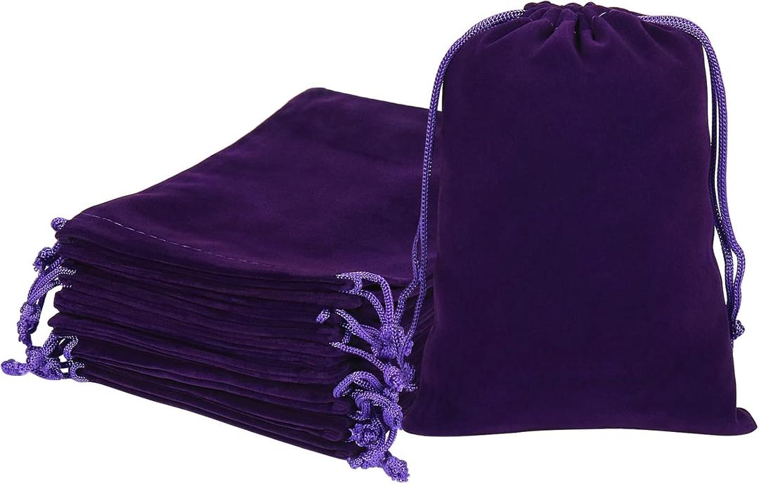 HRX Package 20pcs Velvet Bags, 5x7 inch Purple Cloth Gift Pouches Drawstring Baggies Sacks for Dice Ornament Jewelry