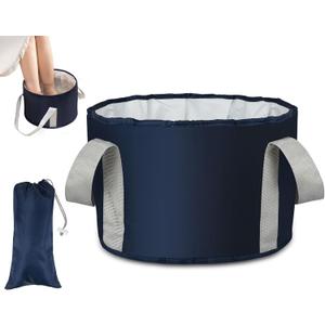 Foot Soaking Tub Collapsible Bucket with Handle 4.7 Gallon/18 L Portable Wash Bag for Fishing, Traveling, and Camping - Navy Blue