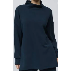 Fisoew Women's Turtleneck Oversized Sweatshirt Casual Long Sleeve Loose Side Slit Pullovers Tunic Tops (Navy, L)