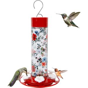 Nature's Way Bird Products DGHF3 Vintage Blossom Decorative Glass Hummingbird Feeder (Red)
