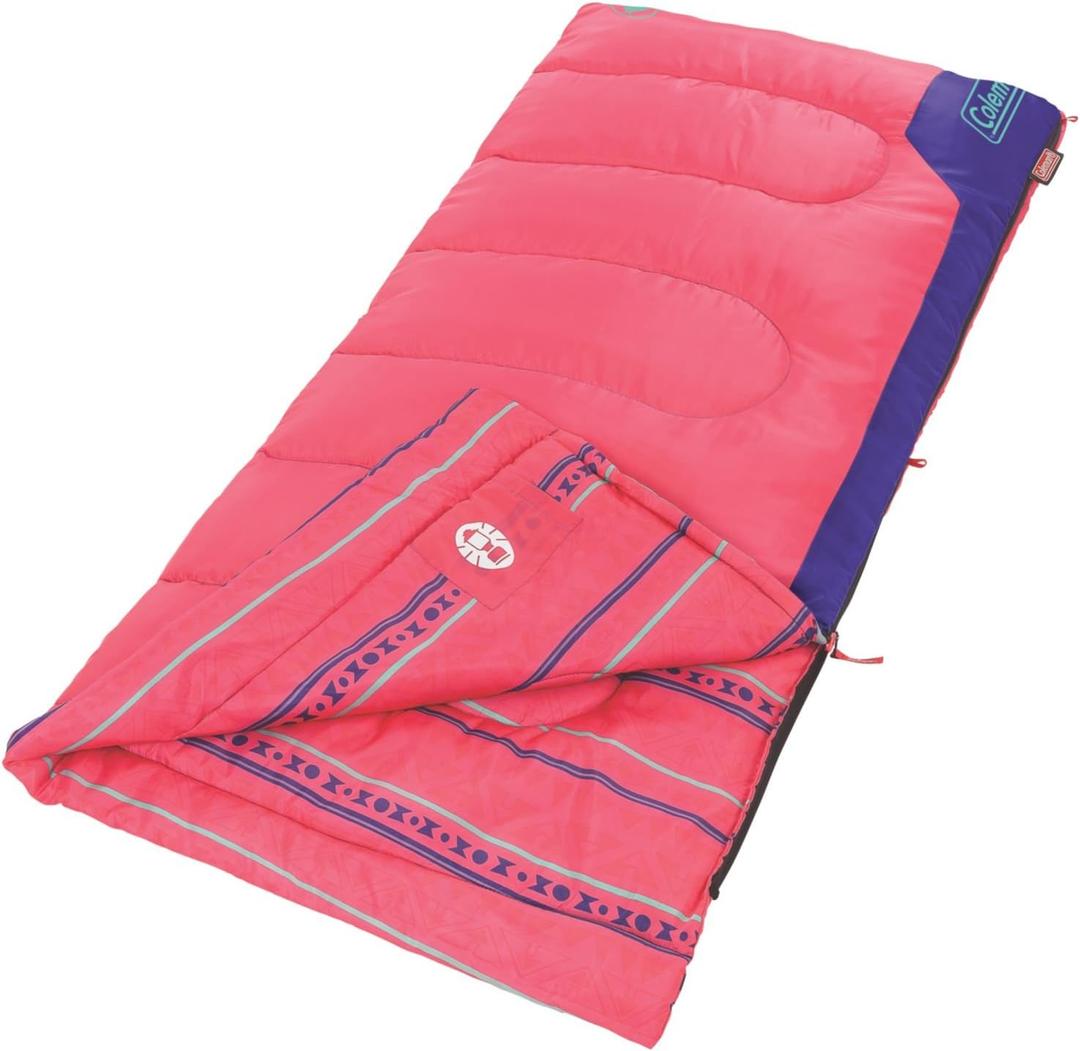 Coleman Kids 50F Sleeping Bag, Comfortable Youth Sleeping Bag for Sleepovers & Camping, Fits Children up to 5ft Tall, Glow in The Dark Design, Stuff Sack Included, Machine Washable