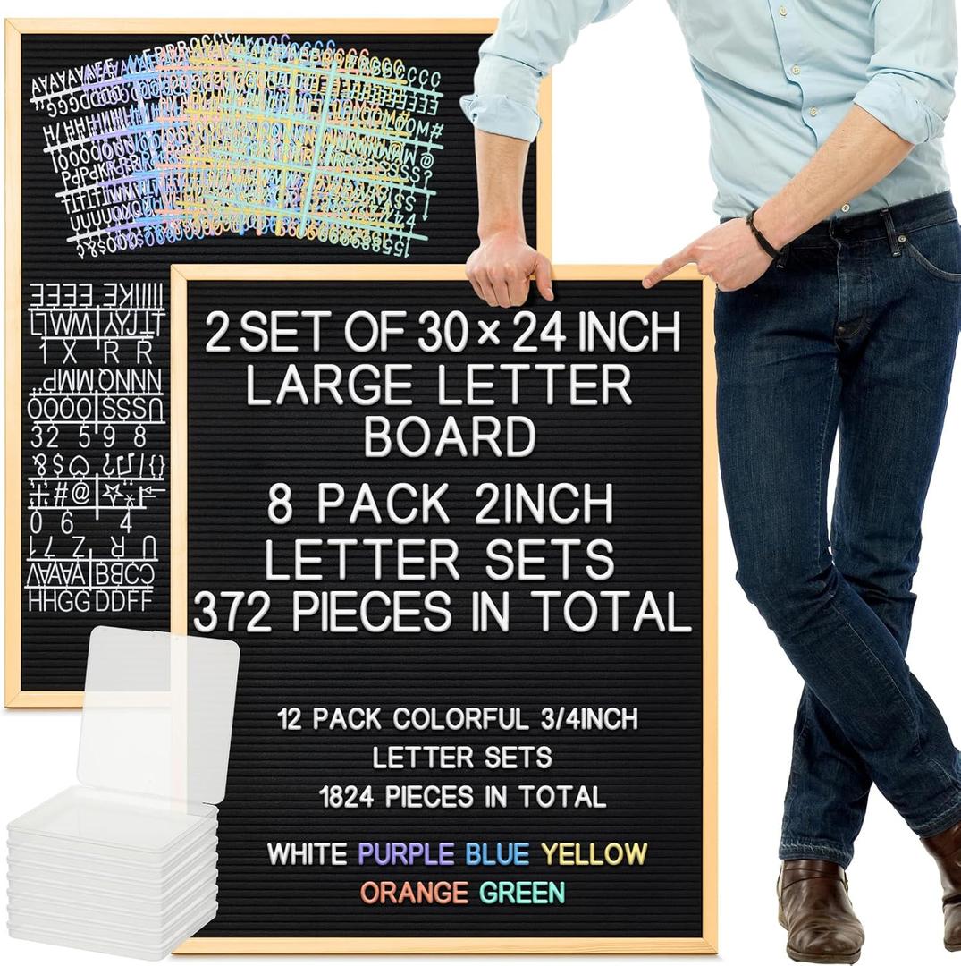 BBTO Large Felt Letter Board Sign 24 x 30 Inch, Changeable Letter Board with Boxes, Large Felt Menu for Restaurant Announcements, Restaurant Menus(2 Pcs,Black)