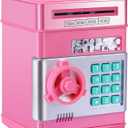 GuDoQi Piggy Bank for Girls Electronic Coin Money Bank Toy for 3 4 5 6 7 8 9 10 Year Old Children, Mini ATM Cash Coin Saving Box for Birthday Gifts Kids Age 3-10, Pink