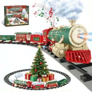 Electric Train Set for Kids Ages 4-8 with Real Steam, Lights and Sounds, Complete Toy Train Set with Cars and Tracks, Easy Snap-Together Assembly, Christmas and Year-Round Gift for Children