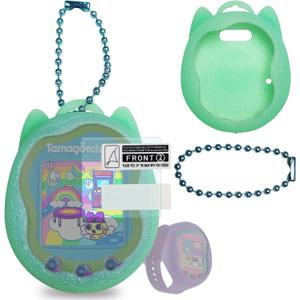JCHPINE Silicone Case Replacement for Tamagotchi Uni, Screen Protector for Tamagotchi Uni Band Pet Accessories (Teal Silicone Case and Screen Film)