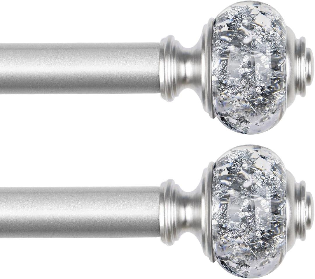 2 Pack Curtain Rods, 1 Inch Telescoping Drapery Rod 28 to 48 inch (2.3 to 4ft), USFOOK Curtain Rods for Windows 16 to 44 Inches, Silver Translucent Finials