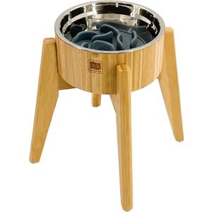 Dog Bowl Slow Feeder - 12-inch Tall, Elevated, Raised Single Food Station with Stand and Slow Feeder Insert, Suitable for Treats, Wet/Dry Pet Foods