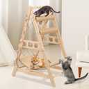 Wooden Cat Tower with Hammock Natural Sisal Climbing Frame Indoor Cat Play Gym for 20 lbs Cats and Kittens - Perfect for Exercise, Training and Release Energy - Keep Furniture Safe