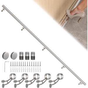 Bar Foot Rail Kit 4ft / 6ft / 8ft - Stainless Steel Complete Wall Mounted Bar Foot Rest - Brushed Silver Foot Rail System with Tubing, Wall Brackets, End Caps & Internal Connector