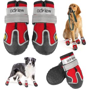 Dog Shoes Large Size Dogs, Medium Dog Booties-Dog Boots & Paw Protectors, 4PCS Shoes for Dogs with Reflective Strip, Anti-Slip Sole for Hot Pavement, Rain, Snow Walking, Hiking. (Red, 6)