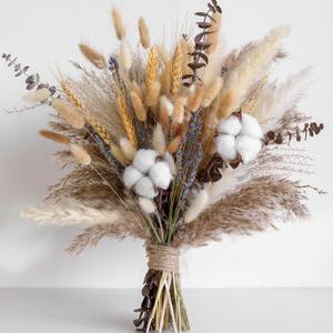 Natural Dried Flower Bouquet - Pampas Grass, Cotton Stems, Bunny Tails, Eucalyptus, Lavender & Wheat - Rustic Boho Decor for Home, Fall Decorations for Home, Wedding, or Gift