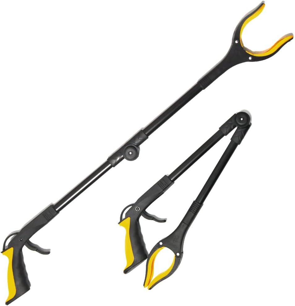 Fish Tank Accessories - 31" Aquarium Tweezers Grabber for Aquarium Landscaping Decoration Grab and Place Garbage Cleanup Foldable Gripper Multi-Function Mobility Aid Reaching Assist Tool(Yellow) (2 Folds-YELLOW)