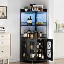 Modern Corner Bar Cabinet with Power Outlet, 5-Tiers Wine Cabinet with LED Light and Glass Holder,64'' Tall Home Liquor Cabinet for Living Room, Corner Display Shelf for Home (Black)