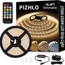 LED Strip Lights, Upgraded 16.4ft Dimmable 2700K-6500K LED Light Strips with Remote Bright Light, 600 LEDs Flexible Lights with Strong Adhesive for Bedroom, Mirror, Kitchen Under Cabinet Decor
