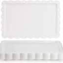 Peohud 12 Pack White Plastic Serving Tray with Lace Rim, Rectangle Food Trays, Disposable Serving Platters and Trays for Party, Wedding, Restaurant, 14.4" x 9.3"