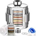 Shower Filter for Hard Water to Remove Chlorine and Fluoride, 20 Stage Shower Head Water Filter System for Itchy Skin or Dandruff, High Output Filtered Showerhead with Cartridge, chrome