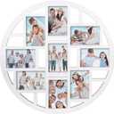 9-Opening Circular Collage Picture Frame Wall Decor White Round Multi Photo Frame for 4x6 Pictures, Modern Hanging Wall Art for Living Room, Bedroom, or Hallway 22.05 x 22.05 Inch
