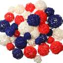 Patelai 36 Pcs Wicker Rattan Balls Decorative Balls for Vase Centerpiece Bowls Orbs Filler for Home Decor,4 Sizes(Royal Blue, White, Red,2.4'',2'',1.6'',1.2'')