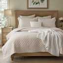 Bedsure King Quilt Set - Ultra Soft Quilt Bedding Set for Modern Farmhouse Bedroom Decor, Lightweight All-Season King Size Comforter with 2 Pillow Shams, Natural Summer Bedspread Coverlet 106x96 Inch (08 - Natural - Clover)
