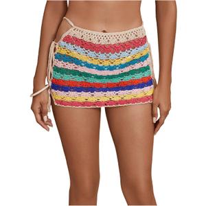 Milumia Women's Crochet Hollow Out Cover Up Skirt, Criss Cross Sheer Beach Mini Skirt Swimsuits, M