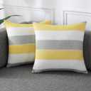 AmHoo Pack of 2 Farmhouse Stripe Check Throw Pillow Covers Set Case Cotton Linen Decorative Pillowcases Cushion Cover for Couch Bench Sofa 18x18Inch Yellow Beige (18" x 18" (Pack of 2))