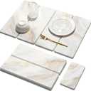 Large Stone Dish Drying Mat for Kitchen Counter, 2 PCS Quick Dry Stone Mats, Foldable Water Absorbing Diatomaceous Earth Drying Dishes Pad for Countertop Bottle Utensil Cup(Yellow White 24"x16"&8"x4")