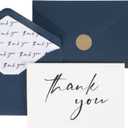 AZAZA 50 Bulk Thank You Cards with Envelopes 4x6, Navy Blue Thank You Cards 2 Minimalistic Designs, Funeral Thank You Cards with Envelopes, Blue Thank You Note and Gold Stickers for Wedding