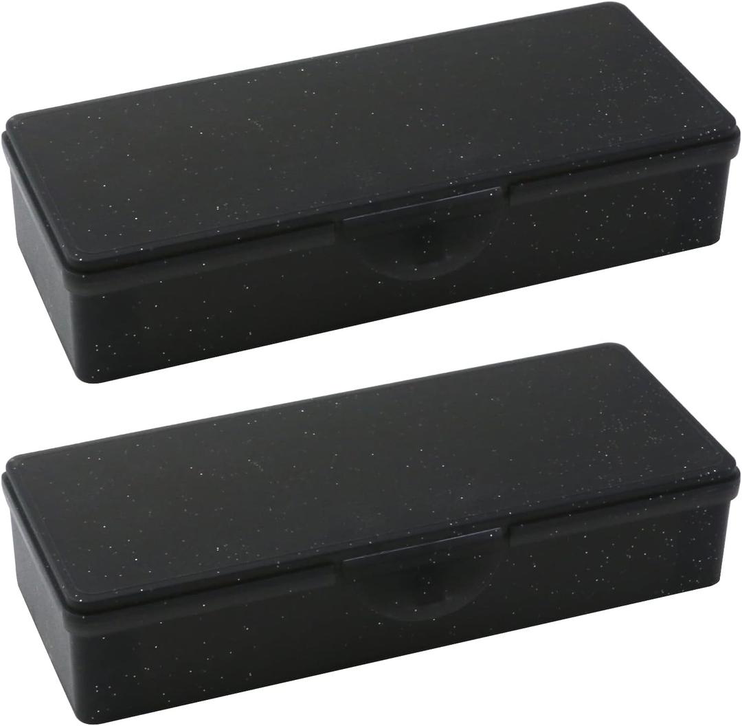 2PCS Large Capacity Pencil Box Plastic Pencil Case Plastic Stationery Case with Hinged Lid and Snap Storage Case Containers Box for Nail,Crafts,Office(Frosted Black)