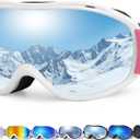 Supertrip Ski Goggles Men Women Anti-Fog Snow Goggles UV Protection Snowboard Goggles for Adult Youth (White Frame/Silver Lens(vlt 10%))